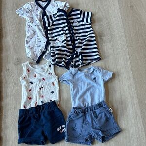 Kids' Blue and White Striped Romper and summer shorts and onesie Set
